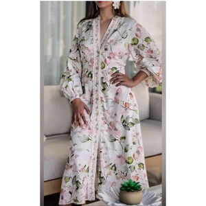 Caroline Constas Long Sleeve Linen Shirtdress Boho Milkmaid Peasant, S NWT